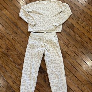 Barefoot Dreams Cream and Beige Leopard Kids Pajama Set